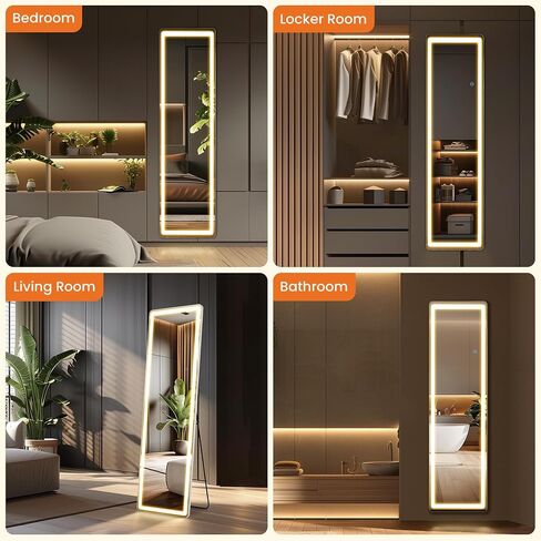 Sweetcrispy Mirror Full Length with LED Lights,60" 16" Floor Mirror Dimming & 3 Color Lighting, Large Mirror Full Length Aluminum Alloy Thin Frame for Bedroom, Dressing Room, Rectangle in Saudi Arabia