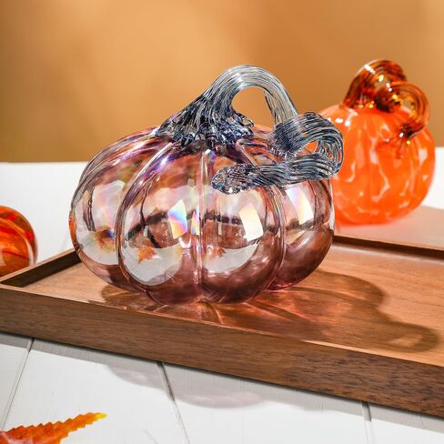QFkris Set of 3 Hand-Blown Glass Pumpkin Collectible Figurines Art Glass Pumpkin Paperweight Tabletop Decorative Ornaments for Fall Harvest Thanksgiving Halloween Decor (Blue) in Kuwait