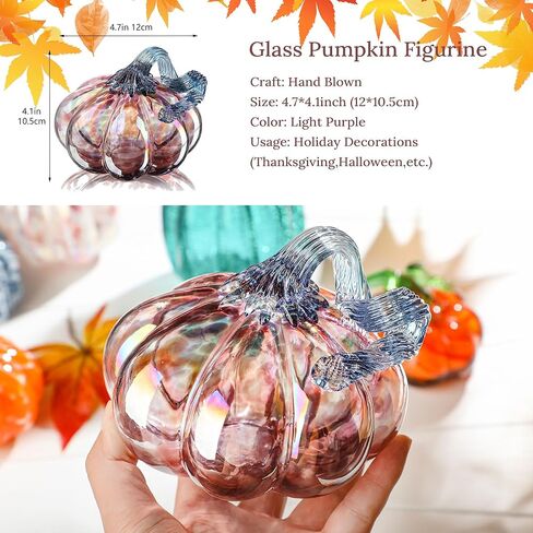 QFkris Set of 3 Hand-Blown Glass Pumpkin Collectible Figurines Art Glass Pumpkin Paperweight Tabletop Decorative Ornaments for Fall Harvest Thanksgiving Halloween Decor (Blue) in Kuwait