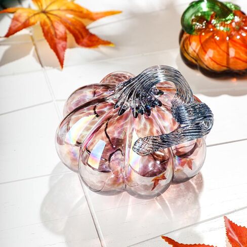 QFkris Set of 3 Hand-Blown Glass Pumpkin Collectible Figurines Art Glass Pumpkin Paperweight Tabletop Decorative Ornaments for Fall Harvest Thanksgiving Halloween Decor (Blue) in Kuwait
