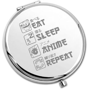 PLITI Anime Compact Mirror Japan Anime Lover Gift Eat Sleep Anime Repeat Pocket Mirror for Anime Girl (Eat Sleep Anime CM)