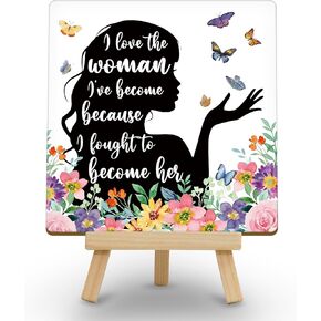 Inspirational Gifts for Women Friends, Self Love Motivational Gift, Love Quotes Wooden Plaque with Easel for Home Office Desk Decor - C12