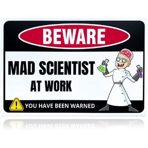Mad Scientist at Work Desk Decor Tin Sign - Laboratory Posters for Wall Science Posters Metal Wall Decor Science Gifts for Adults - Signs Funny Science Classroom Decor Science Party Decorations