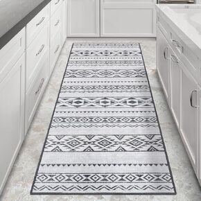 Geometric Runner Rugs Grey 2x6 Hallway Rugs Moroccan Non Slip Rugs Machine Washable Rugs for Kitchen Laundry Room Mat Bedside Rugs Throw Rugs for Entryway Bathroom Rugs Vintage Entrance