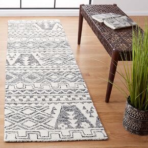 SAFAVIEH Abstract Collection Runner Rug - 2'3" x 8', Ivory & Black, Handmade Wool, Ideal for High Traffic Areas in Living Room, Bedroom (ABT557A)