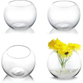 CYS EXCEL 4 PCS Small Glass Bubble Bowls (H-4.5" W-5.5", Approx. 1/4 Gal.) Round Terrarium Globe Flower Vase Candle Holder Centerpiece