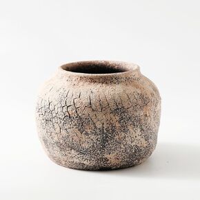 ALMA Artisanal Crackle Textured Ceramic Vase Pot|Unique Flower Vase for Rustic Farmhouse Home Decor|Wide Mouth Vintage Terracotta Vase Ideal for Aesthetic Room Shelf Decor