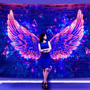 Manicer Blacklight Angel Wings Tapestry, UV Reactive Neon Wings Wall Hanging Tapestries, Fluorecent Butterfly Aesthetic Wall Art Decor for Bedroom, Living Room - 59.1" x 80"