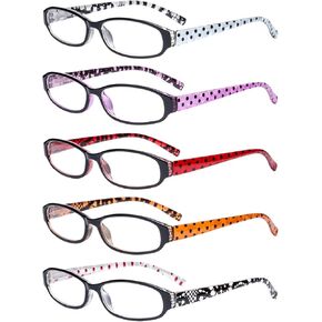 Eyekepper 5 Pack Reading Glasses with Small Lens for Women - Cute Ladies Readers with Polka Dots Arms +2.25
