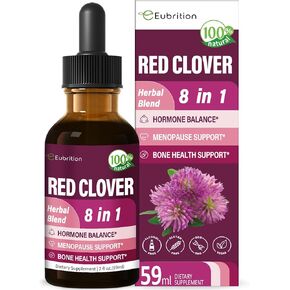 Red Clover Herb Hormone Harmony Drops for Women Estrogen Balance, Dong Quai & Shatavari Supplement for Menopause Hot Flashes Relief, Bone Health Support w/Wild Yam, Vitex Berry Extract. 2oz