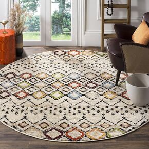 SAFAVIEH Amsterdam Collection 10' Round Ivory/Multi AMS108K Moroccan Boho Non-Shedding Living Room Bedroom Area Rug