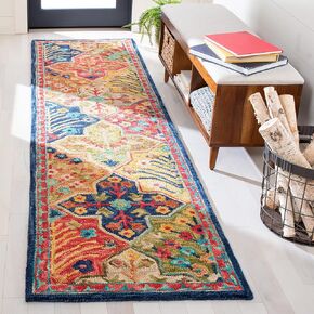 SAFAVIEH Aspen Collection 5' x 8' Blue/Orange APN514M Handmade Boho Wool Area Rug