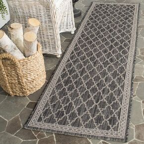 SAFAVIEH Courtyard Collection 2'3" x 12' Black/Beige CY8871 Indoor/ Outdoor-Waterproof Easy-Cleaning Patio Backyard Mudroom Runner-Rug