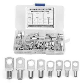 YWBL-WH 65Pcs Marine Grade Heavy Duty Tinned Copper Wire Lugs Battery Cable Ends Eyelets SC Ring Terminal Connectors Assortment Kit, Terminals