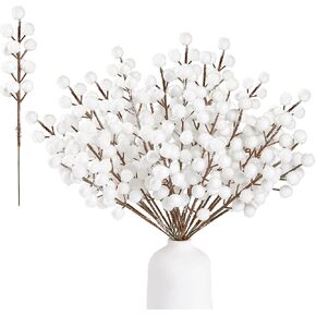 Sggvecsy 30 Pack Snow Frosted Artificial White Berry Stems 8.9inch Snowy Christmas Red Spray Picks Holly Berry Branches for Christmas Tree Decoration DIY Crafts Xmas Ornaments Home Decor (White)