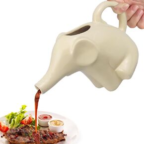 Ceramic Gravy Boat, 11oz Elephant Gravy Boat, Cute Sauce Jug with Smooth Handle - Perfect for Salad Dressing, Broth, Cream, Milk - Unique Artwork for Your Kitchen