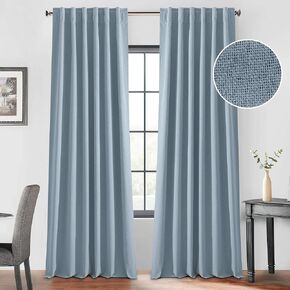 RYB HOME 100% Blackout Flax Linen Curtains - Living Room and Bedroom Decor Light Block and Thermal Isolated Drapes, Suitable for Nursery & Balcony, Set of 2, 52" W x 90" L, Mocha