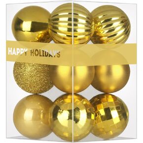 Gold 1.6" Small Christmas Balls Christmas Tree Decoration Ornaments Shatterproof Hanging Balls for Birthday Halloween Holiday Wedding Decorations Set of 12pcs