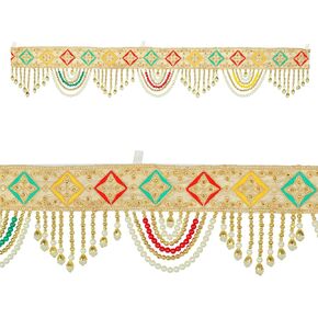 Decorative Toran Door Hanging Artificial Velvet Cloth Bandanwar Beads Wall Toran Wall Hanging for Main Door Entrance Window Temple Living Room Home Valance Ganesha Decoration(Size-35 X6)(Multicolour)