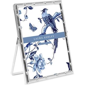 Laura Ashley 5x7 Silver Bamboo Metal Picture Frame (Vertical) with Pull-Out Easel Stand, Made for Tabletop, Counterspace, Shelf and Desk