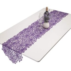 rockcloud Lace Table Runner Spiderweb Fireplace Mantle Scarf Cover for Halloween Party Scary Movie Nights Decoration, Purple