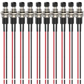 10pcs 7mm 3V-6V-12V-24V-230V/1A Prewired Mini Momentary Push Button,SPST Nomal Open ON/Off 2 Pin Round Button for Model Railway Hobby(Red)