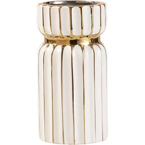 White Gold Vase Ceramic Home Living Room Center Decor Vase, Candelabra Style, White Gold, Hydroponic Flowers (B Medium)