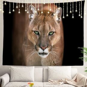 Shrahala Golden Cougar Wall Tapestry, Wild Lion Safari Feather Wall Hanging Large Tapestry Decoration Polyester Fiber White Hem Around for Dorm Room Bedroom 39.1 x 59.1 in