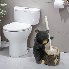 Whimsical Black Bear Toilet Brush Holder Set - Unique Cub Shape, Decorative Bathroom Cleaning Kit with Brush and Holder