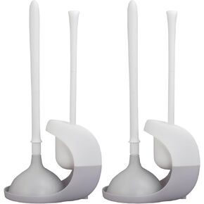 Toilet Brush and Plunger Set, Toilet Plunger and Holder Set, 2 in 1 Plunger and Brush Set for Bathroom Cleaning,Plungers for Bathroom Heavy Duty 2 Pack in White&Gray