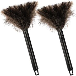 Goaste 2 Pack Ostrich Feather Duster, 10 Inch Fluffy Natural Feather Duster, Soft-Feather Mopping with Plastic Handle, Extensible Ostrich Feather Cleaning Supplies for Keyboard, Home, Car, Office