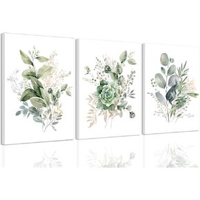 ANVOTIG Framed Green Botanical Canvas Wall Art Set of 3 Boho Sage Floral Wall Decor. Eucalyptus Leaf Plant Prints Posters Painting Picture for Bedroom Living Room Bathroom12x16in
