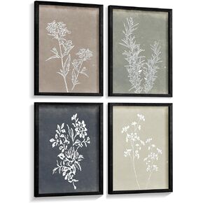 Heiple Framed Wall Art Set of 4 for Boho Home decor Botanical Print Wall Art for Rustic Vintage Farmhouse Wall Decor for Living Room (Black,11"x14")
