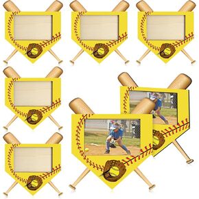 6 Pcs Softball Picture Frame Wooden Sports Athletics Frames Fits 4 x 6 Inch Photograph Softball Gifts for Athletes Coach Team Sports Theme Birthday Party Gifts Home Office Tabletop Display