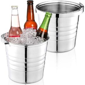 Elsjoy 2 Pack 3 Quart Stainless Steel Ice Bucket with Handle, Champagne Bucket Wine & Beer Chiller Metal Beverage Tub for Drinking, Bar, Party, Picnic