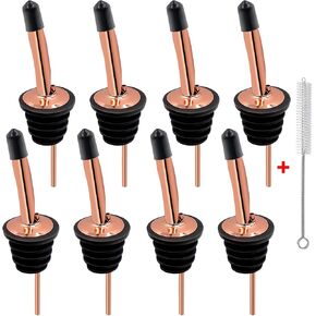 Liquor Bottle Pourers - 8 Pack Stainless Steel Classic Bottle Pourers with Clean Brush, Rustproof Metal Alcohol Pouring Tubes For Bars, Clubs, Restaurants & Home Use (Copper)
