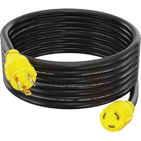 Houseables Generator Extension Cord, Electric Wire, 3 Prong, 30 Amp, 250 Volt, Single, Black, 25 Ft, All Rubber, 10 Gauge, Heavy Duty, L6-30, Commercial, Electrical Power Cable, with Locking Switch