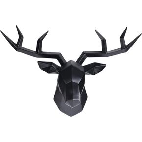 SHENGTIAN Solid Color Three-dimensional Deer Head Wall Decor Geometric Animal Wall Art Farmhouse ResinAnimal Head Wall Head for Office Bar Holiday Home Decoration (black,Medium)