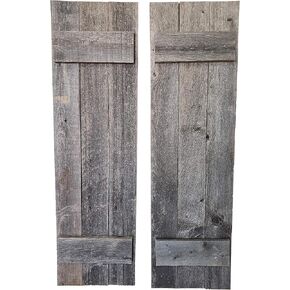 Rustic Shutters made from 100% reclaimed weathered wood - Perfect for Farmhouse Barnwood style Decor - Set of 2 - Made in The USA (11"x36")