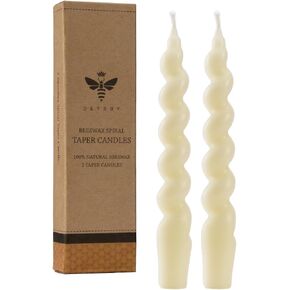 DEYBBY White Beeswax Spiral Candle, 7 inch 2 Pack Twisted Pure Beeswax Candles for Home Meditation Dinner Decor