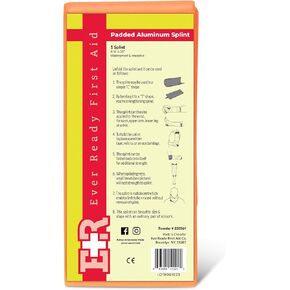 Ever Ready First Aid 4.25 x 36 Inch Padded Aluminum Splint, Lightweight, Waterproof, Reusable, Flat Folded, For Hands, Legs, Wrists, Ankles, and Fractured Limbs.
