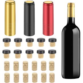 90 PCS Wine Sealer for Wine Bottles Including 30 PCS PVC Heat Shrink Capsules 30 PCS Cork Stopper with Plastic Top and 30 PCS Straight Wine Bottle Corks, Wine Bottle Resealer Kit for Cruise