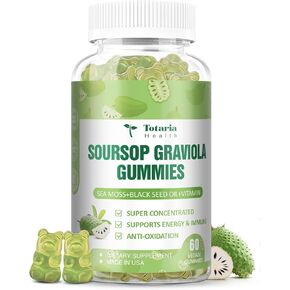 Soursop Graviola Gummies Soursop Oil Leaves Fruit with Sea Moss Black Seed Oil High Potency Extract - Immune Support, Antioxidation - Sour SOP Multivitamin Graviola Leaves Edible Supplements