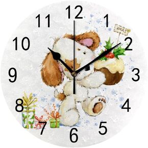 Wall Clock for Living Room Decor Cute Cartoon Cockapoo Puppy PVC 9.8 Inch Hanging Round Desk Clocks Silent Non-Ticking Battery Operated Easy to Read Bathroom Kitchen Office