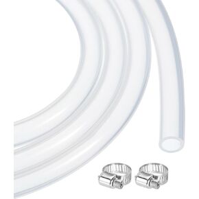 MECCANIXITY 33ft Clear Silicone Rubber Tubing 3/16" ID Plastic Tube Flexible Air Hose for Brewing, Wine Making, Pump Siphon, 5mm x 7mm, with 2pcs Clamps