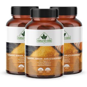 4-in-1 Turmeric Garlic Ginger with Bioperine 2,400 mg (120 Capsules) Curcumin with Black Pepper for Joint, Digestion and Immune Support (1)