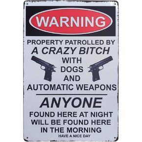 Warning Property Is Protected By Dog Retro Vintage Metal Tin Sign Private Property Sign Funny Gun Signs Home Decoration 8X12Inch