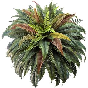 Single Silky Artificial Boston Fern Bush, 48Inch Artificial Plants, Suitable for Decorating Office, Patio, Living Room Faux Greenery, 90Branches（Autumn Colors）
