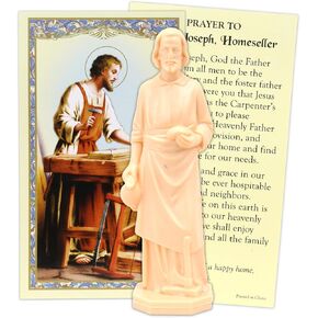 Needzo Saint Joseph Statue Home Seller Kit, Religious Figurine and Prayer Card, Catholic Gift Set, 3.25 Inches