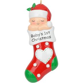 MAXORA Personalized Baby Christmas Stocking Ornament - Baby’s First Christmas Tree Ornament - New Baby Ornament, Newborn Ornament, Baby Shower Keepsake Gift